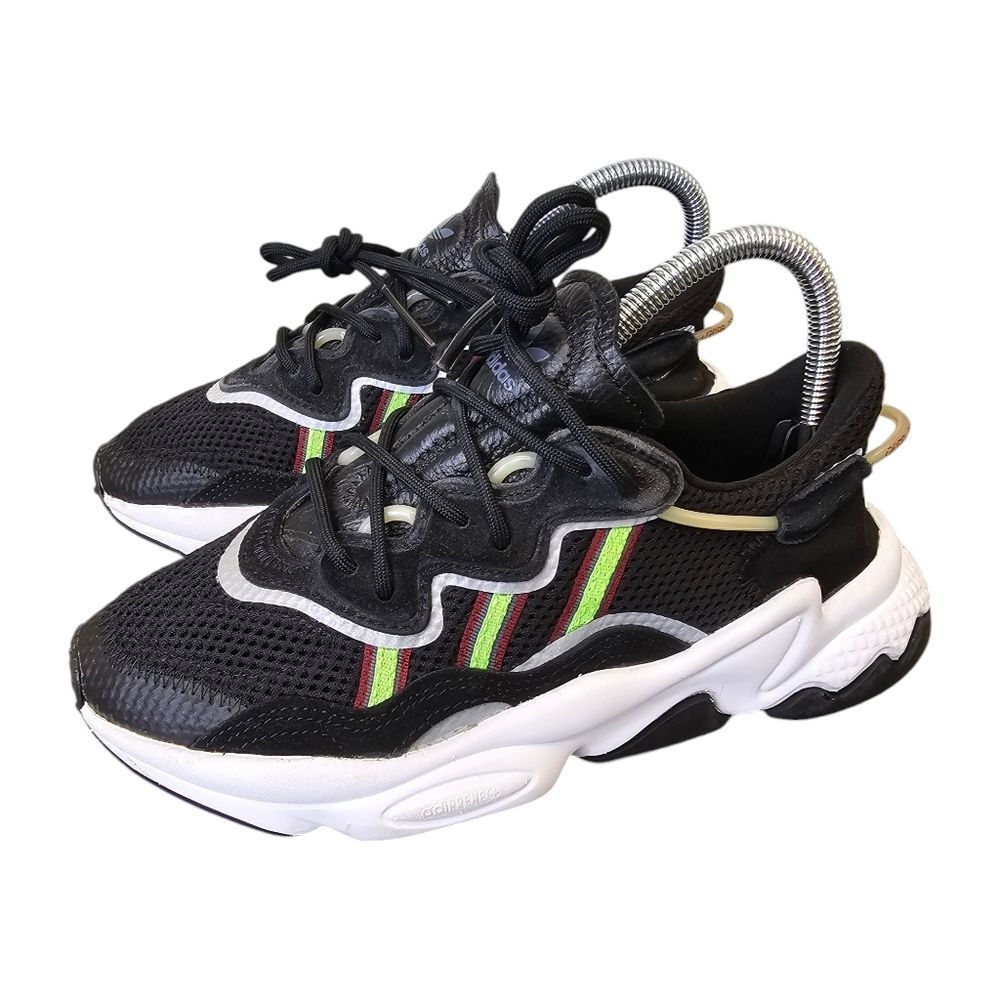 Adidas Originals Big Kids 4Y Ozweego Black Solar Green Sneakers EE7772